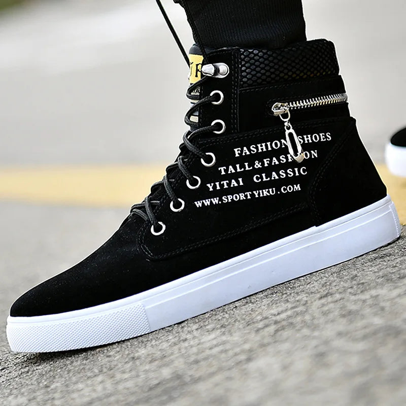 Spring Autumn High Top Men's Shoes Leather Men's Casual Sneaker Shoes Lace-Up Wild Platform Sneakers Flat Vulcanized Shoes