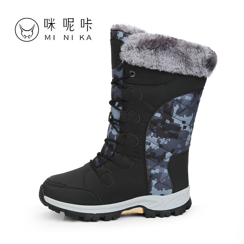 Women Snow Boots Fur Ankle Boot Female Bowtie Warmer Plush Suede Rubber Flat Slip on Fashion Platform Winter Boots Women