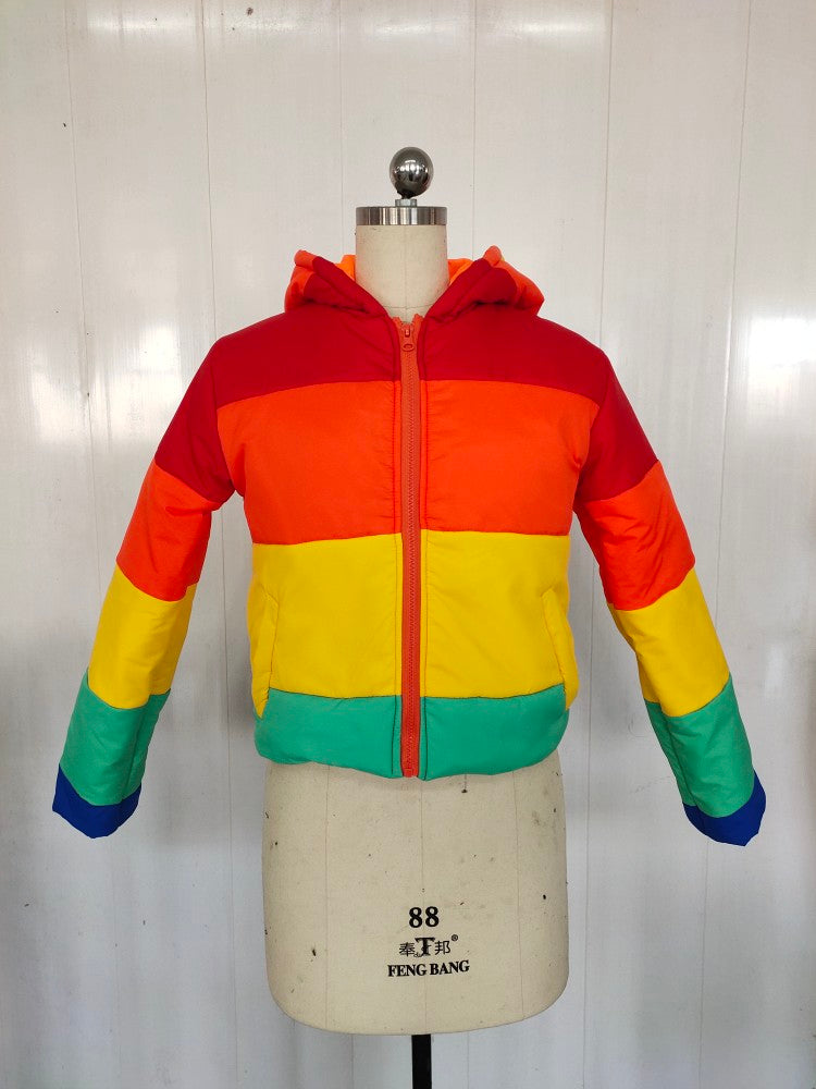 Winter  Women Fashion Rainbow Winter Hoodie Coats Short Puffer Bubble Jacket Women Coats Bubble Coat Puff Jacket