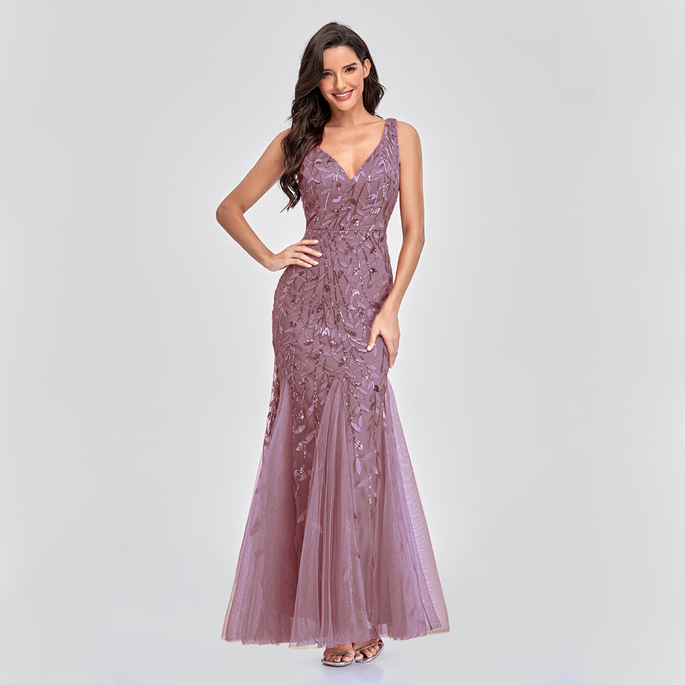 JY032 Sexy Princess Short Maxi Dress Sequin Evening v Neck Wedding Bridesmaid Dresses - My Store
