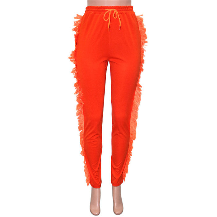 S0255-Spring Women Clothing Orange Fringe Pants Tassel Women Pant Stock