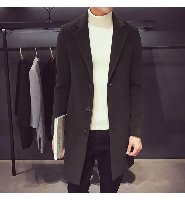 Long Winter Plus Size Men's Coats Hip Hop Men Plain Loose Slim Fit Comfortable Stylish Coat Trench Coat