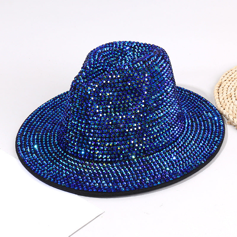 New Adult Wide Brim Sombrero Hip Hop Jazz Hat Men Borsalino Fedora Bucket Hats White Rhinestone Fedora Hats