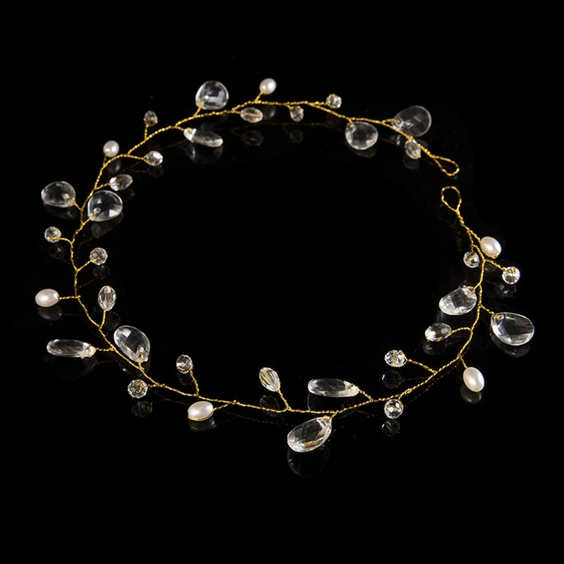 Elegant Bridal Wedding Hair Accessories Crystal Pearl Flower Girl Headband Ribbon Headpiece Hair Jewelry Accessories