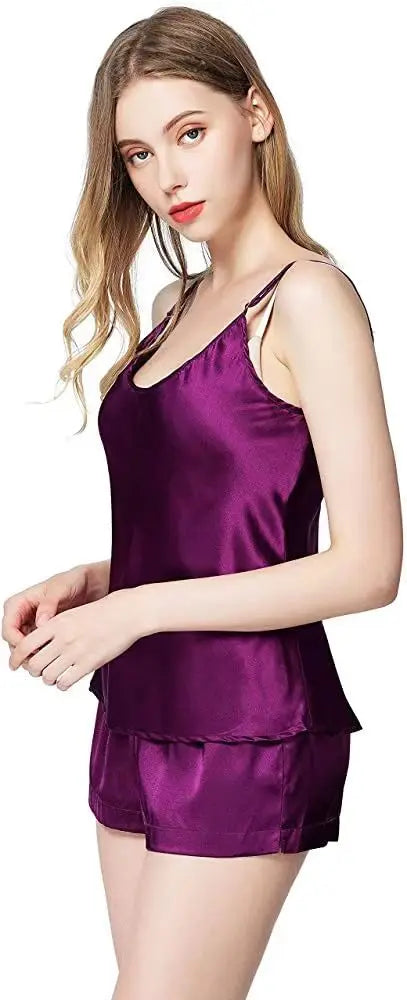 Women's Silk Satin Pajama Set Two Piece Button Pajama Set Pajamas Sleep Lingerie