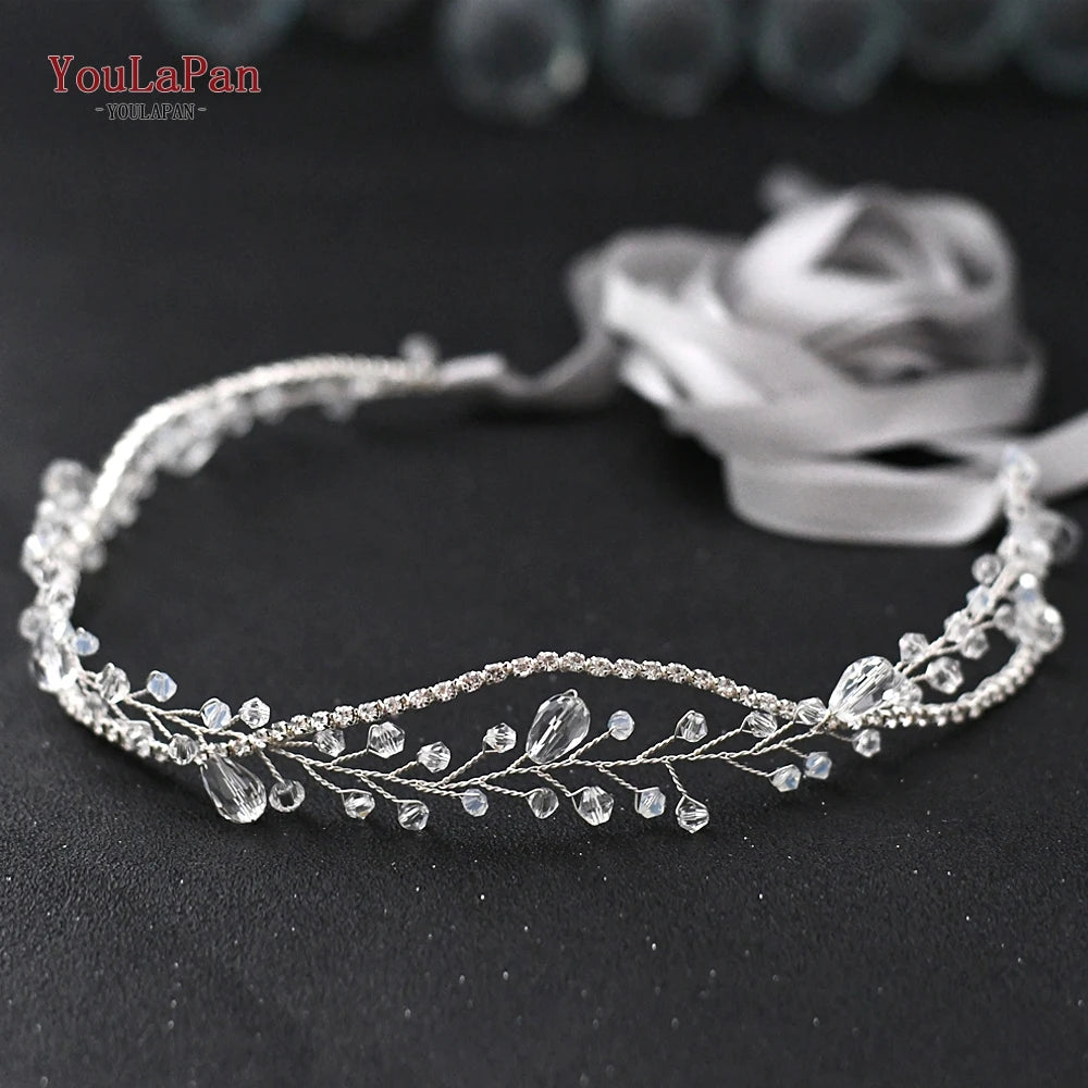 YouLaPan Crystal Belt for Wedding Dress Belt Ivory Flower Wedding Dress Sash Belt Silver Belts for Women Waist Band SH93