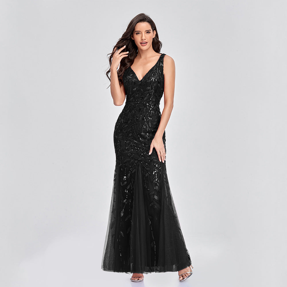 JY032 Sexy Princess Short Maxi Dress Sequin Evening v Neck Wedding Bridesmaid Dresses - My Store