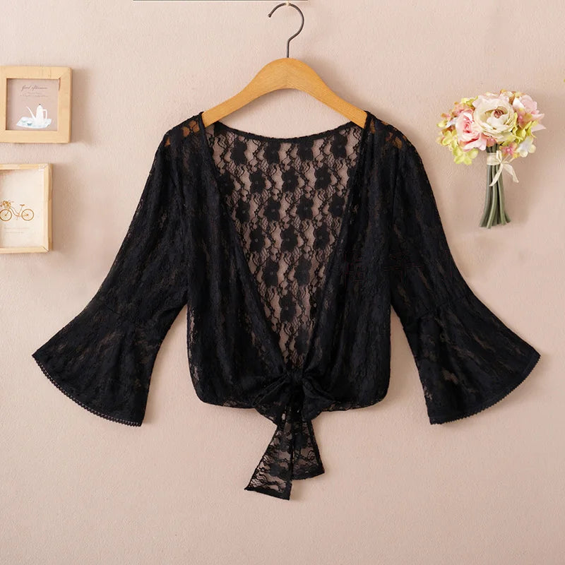 Summer Blouses for Women 2020 Woman v Neck Tie Waist Blouse Shirt Chiffon Black Ruffle Sleeve Top Lace Beach Blouse Cover Up