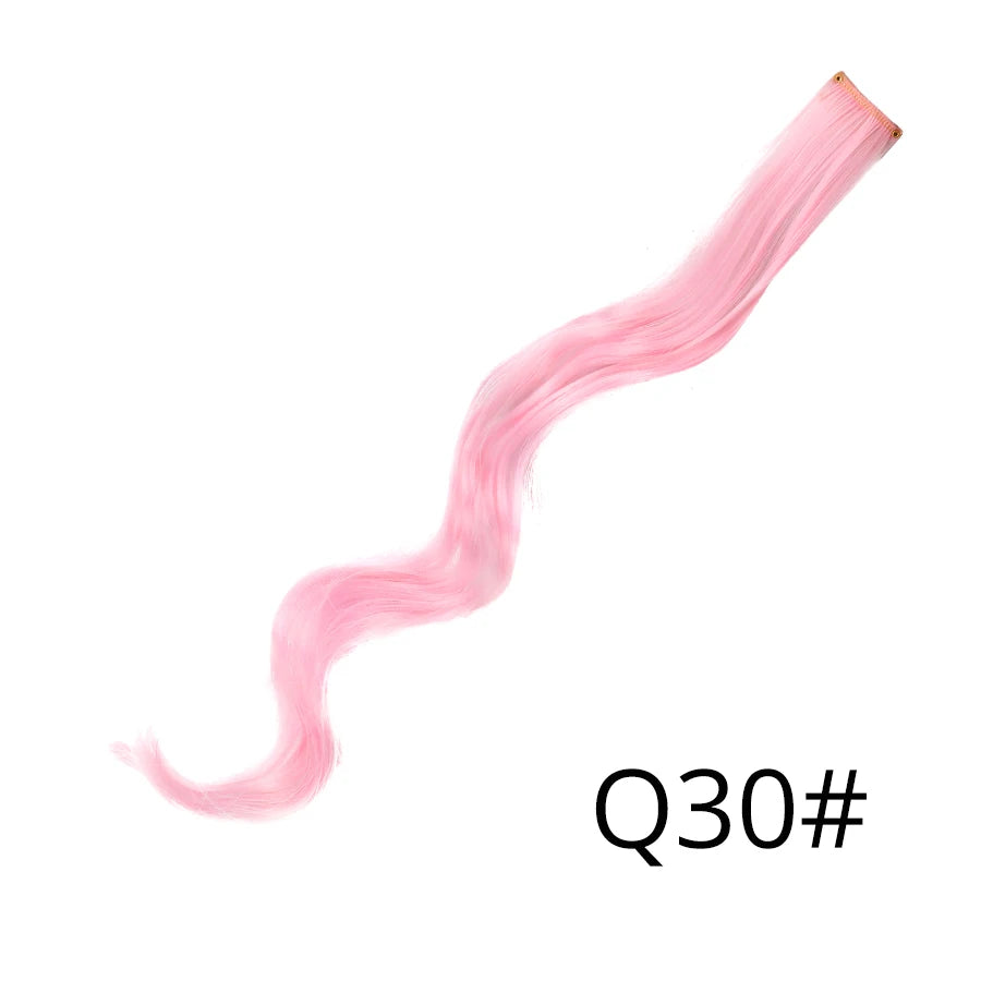 Party Hair Extensions Body Wave Ombre Hairpiece Synthetic Fiber Straight Strands Hair on Hairpins Rainbow Blend in Your Hair