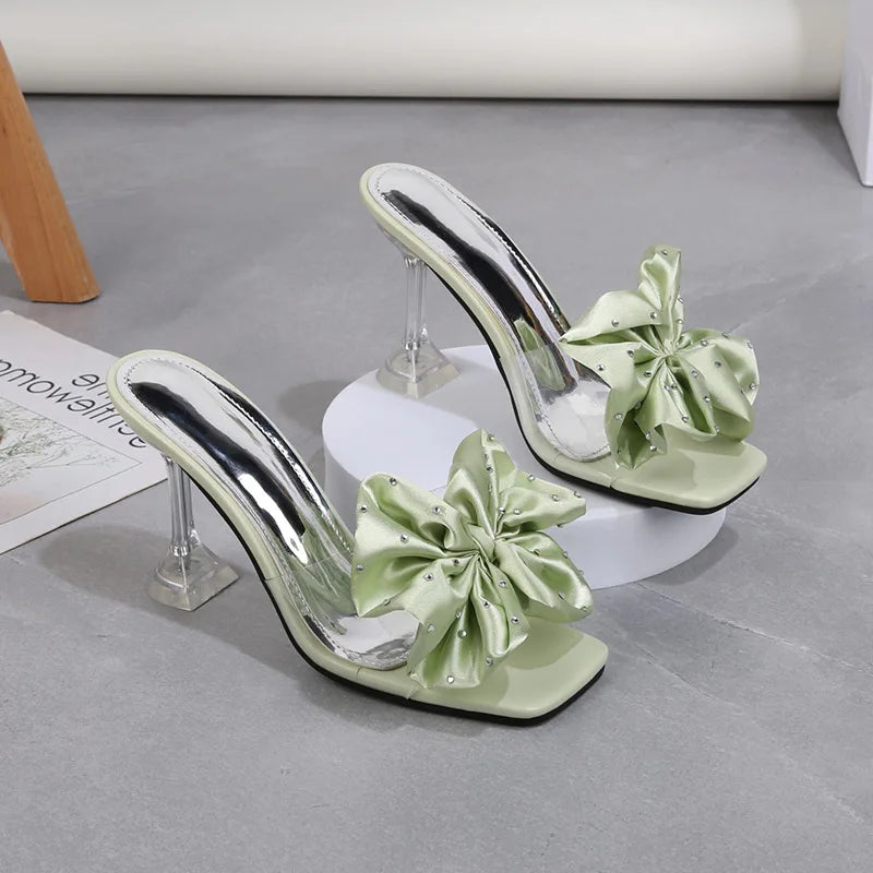 Summer Fashion Sandals Colorful Heel Fashion Luxury Shoes Ladies Women 2025 Heels Bow Knot Half-Slip High Heels 6CM and 9CM