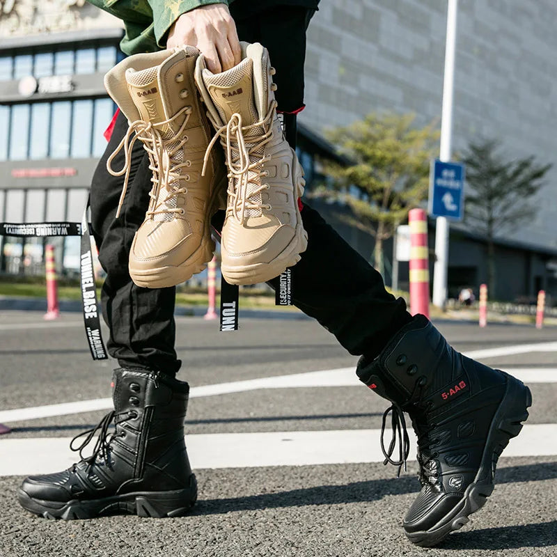 Brand Mens Boots Outdoor Leather Desert Combat Ankle Boot Light Comfortable Motorcycle Boots Work Men's Shoes Plus Size 39-47
