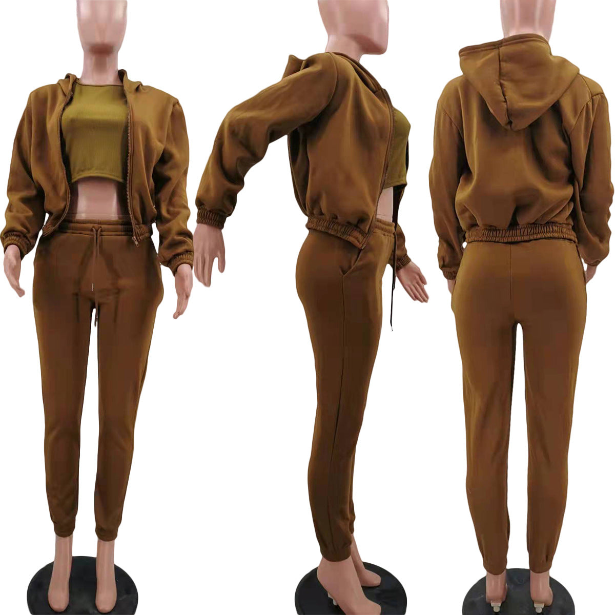 In Stock  Cotton Thick 3 Piece Outfit Joggers Pants Two Piece Pants Set Activewear Women Tracksuit