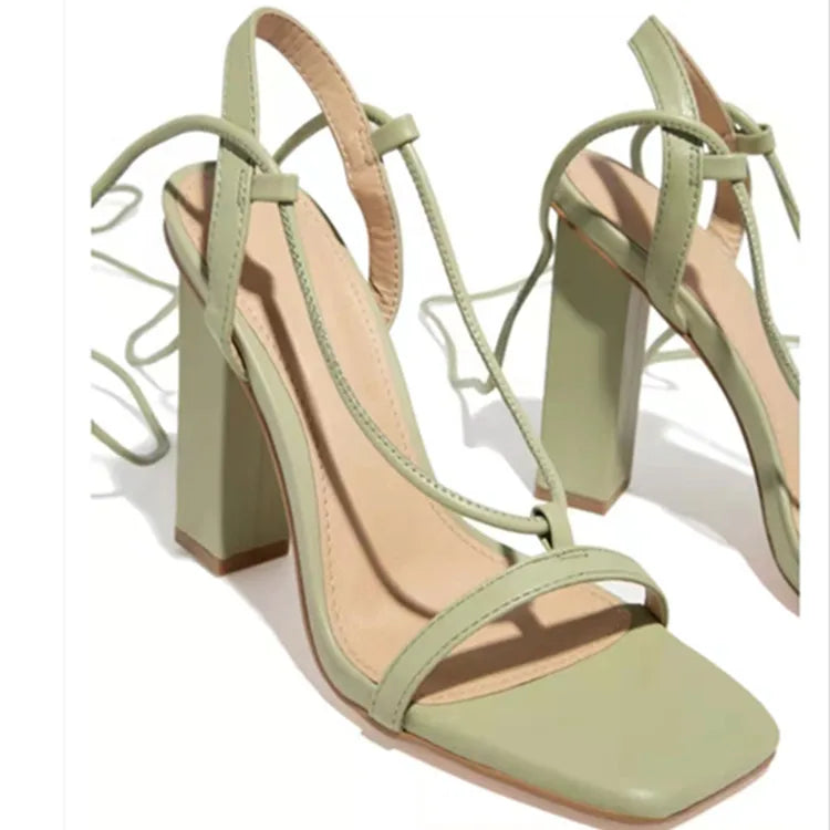 New Arrival Square Toe Lace Up Sandal Stiletto Sexy Women Fashion Heels Wholesale Heel Mature Women Women Shoes High Heels