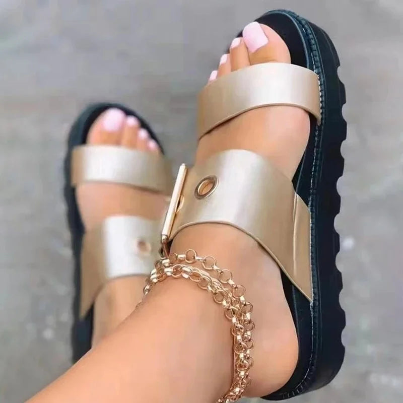 Women Sandals New Platform Summer Slip on Buckle Strap Slippers Fashion Ladies Slides Female Shoes High Heels Slipper