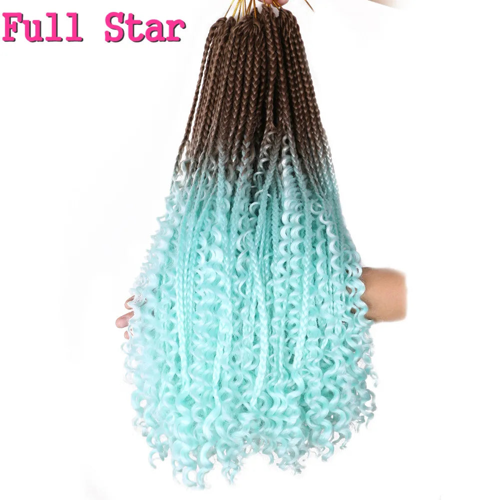Full Star 22Inch 12 Strands Tight Box Braids Crochet Hair Wavy Ends Synthetic Hair Extensions Ombre  Black Brown Color