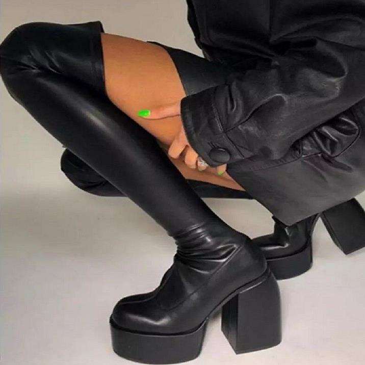 M2133-Winter Chunky Boots Women Thigh High Boots Women Leather Boots Women