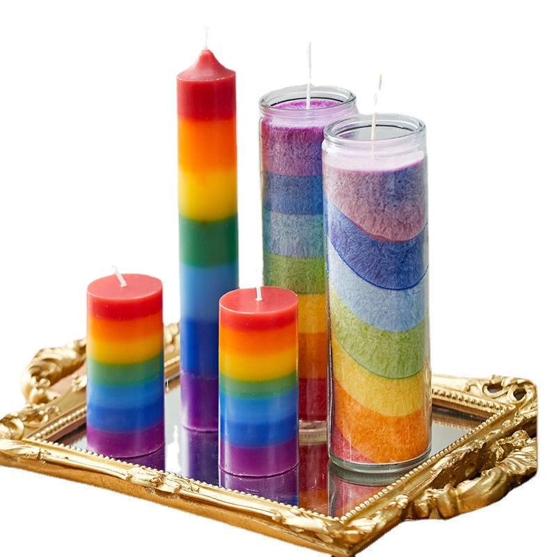 FABHOME Wholesale Scented Cute Candles Luxury Chakra Candle Tapered Pillar Rainbow Candles for Gift