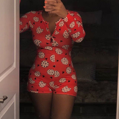 Cheap Wholesale Women Sleepwear Pajama Ladies Longsleeve Romper Onesis Lounge Shorts Sleep Wear Pajamas