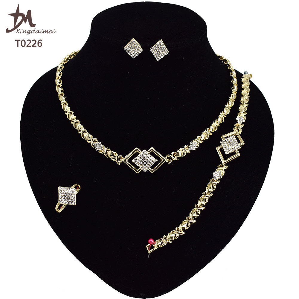 T0245 High Quality 14K Gold Plating Jewelry Women Jewelry Set 14k Gold Plating Diamond XOXO Jewelry Set