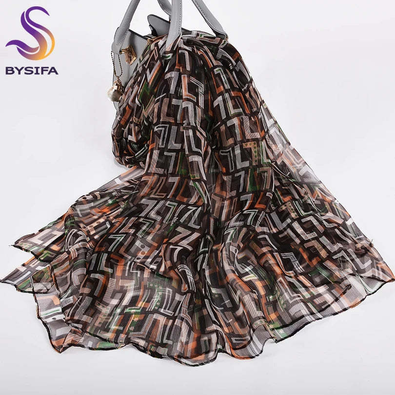 [BYSIFA] Ladies Silk Scarf Shawl New Long Scarves Fashion Brand Scarves Elegant Purple Blue Neck Scarf Beach Shawl Cover-Ups