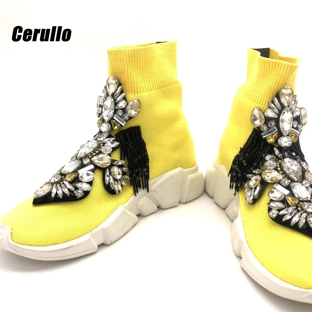 Crystal Sock Sneaker Shoes Women Shoes With Crystals Rhinestone Sock Shoes Fashion Sneakers Women Short Boot Shoes WK85