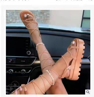 2021 Fashion Lady Sandales Bandage Lace-Up Platform Roman Talons Femmes Sandalias Mujer Flat Women Sandals for Women