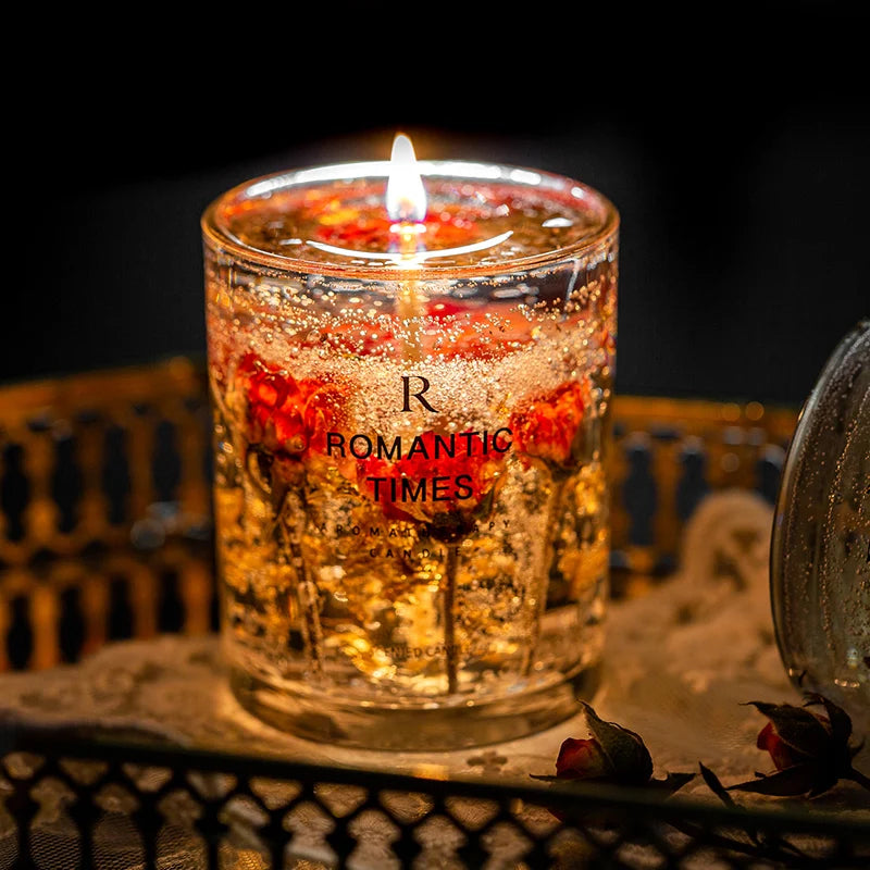 Flower Fruit Essential Oil Scented Candle Transparent Gold Foil Wedding Decoration Candle Smokeless Aromatherapy Home Candles