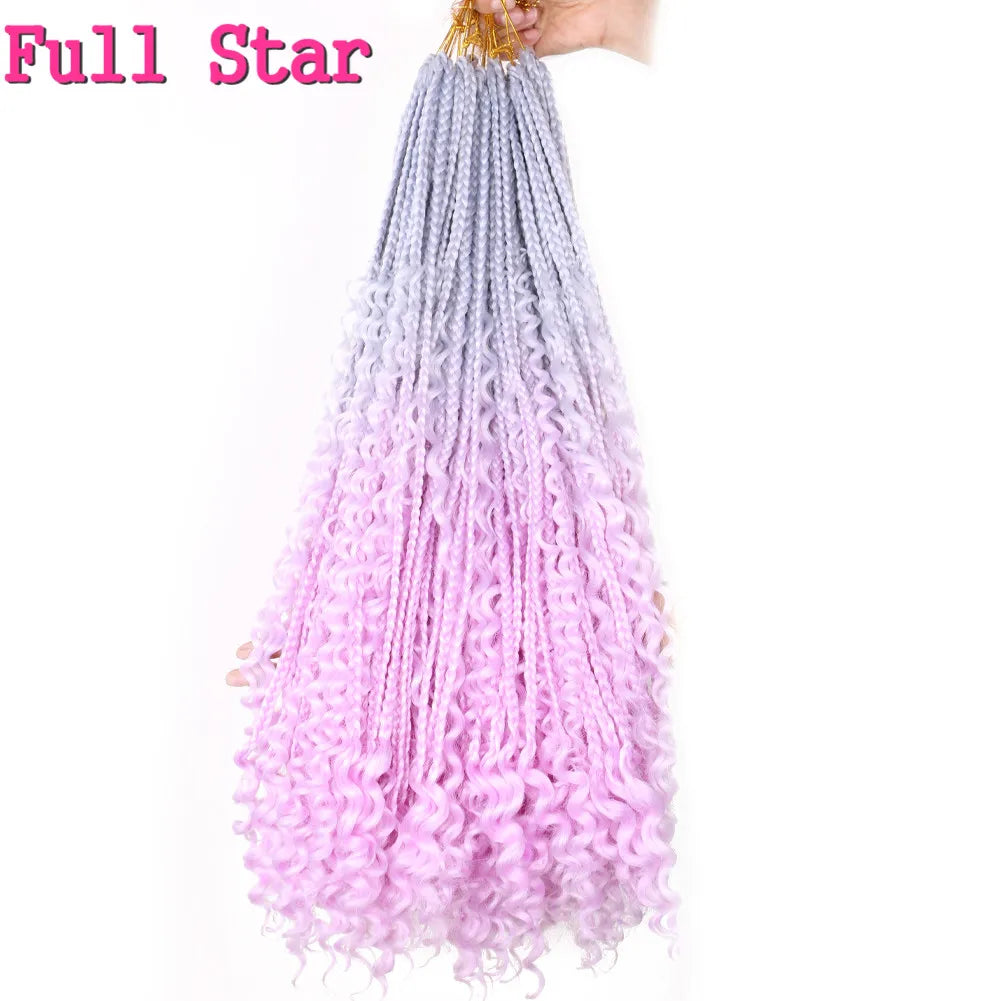 Full Star 22Inch 12 Strands Tight Box Braids Crochet Hair Wavy Ends Synthetic Hair Extensions Ombre  Black Brown Color