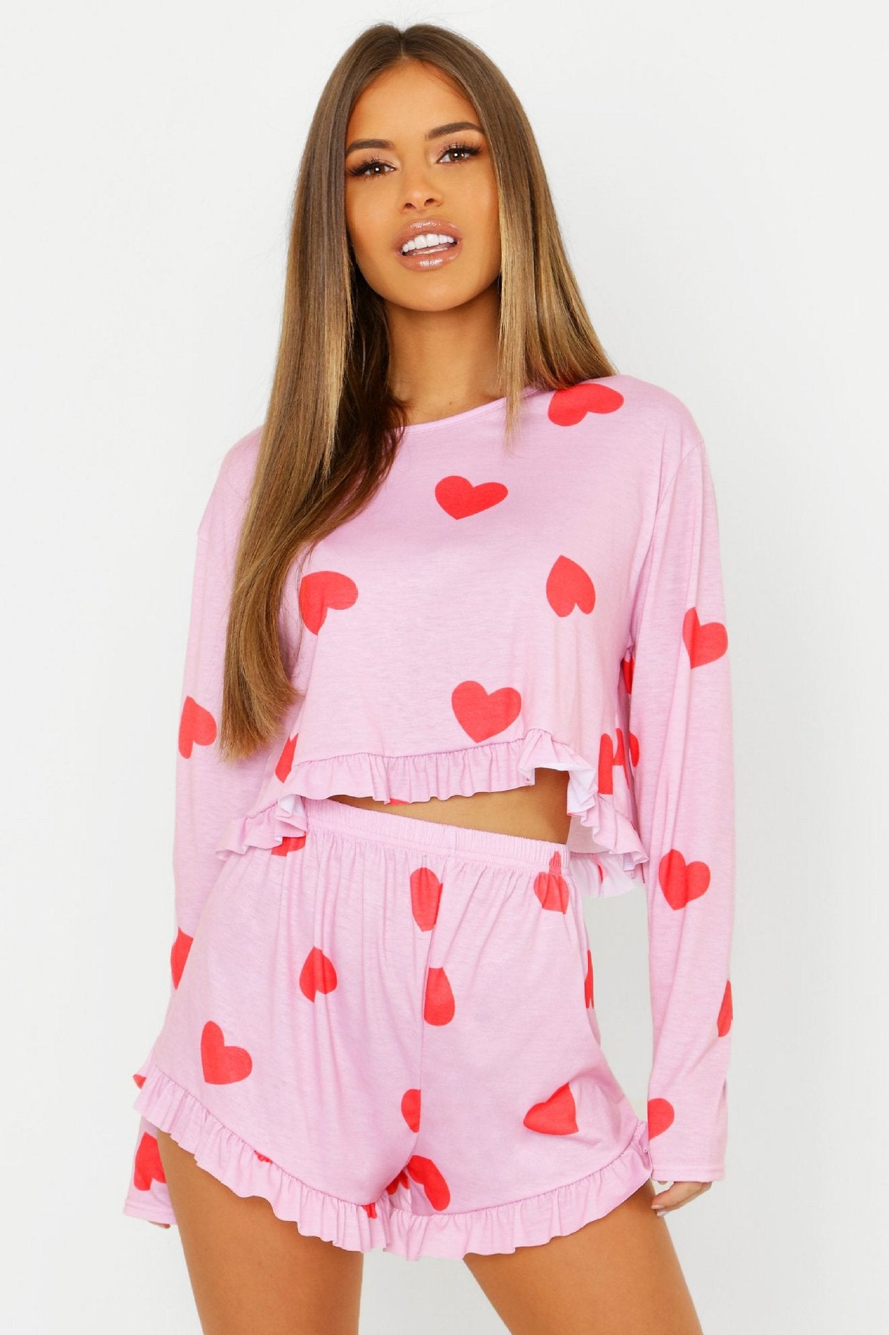 Ibeauty Fancy Cotton Pajama Set Full Sleeves Pajama Short Woman Heart Printed Custom Pajamas for Women
