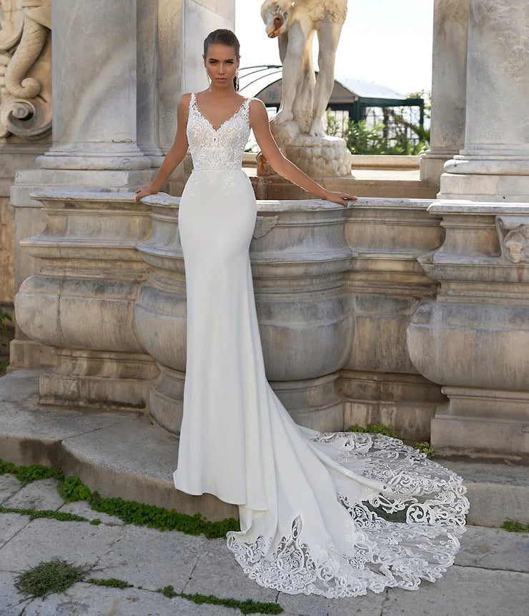 Customized Double V-Neck Mermaid Wedding Dress Bohemian Court Train Lace Bridal Gown Vestido De Novia Open Back Bride Dresses - My Store
