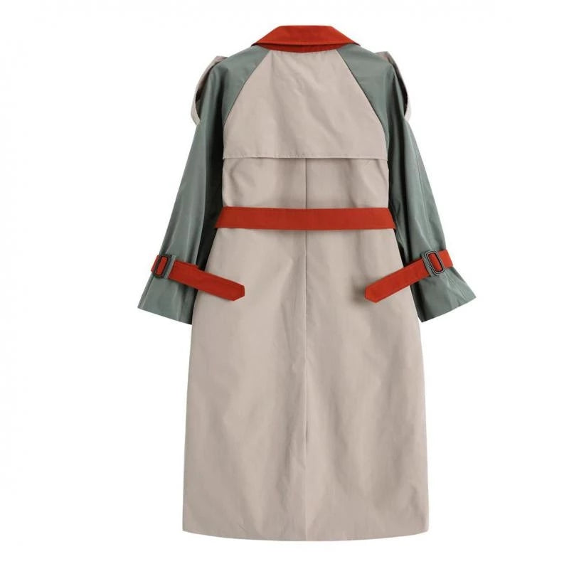 Women Trench Coat Color Matching Bandage Trench Coat for Women Irregular Vintage Casual Long Overcoat Coats 2022 New