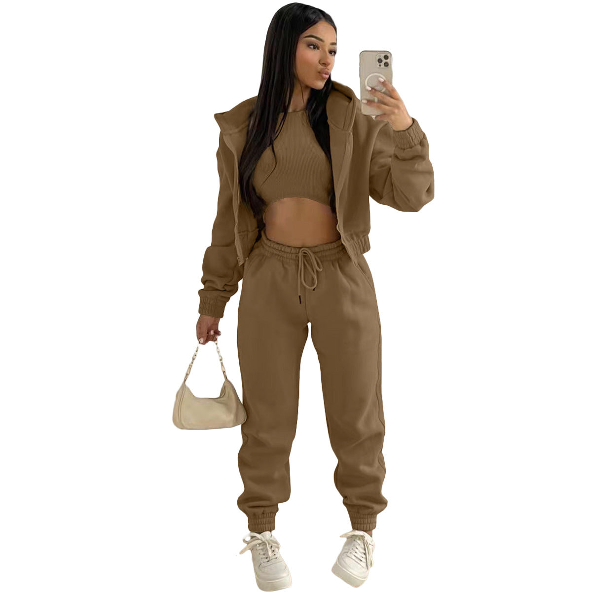 In Stock  Cotton Thick 3 Piece Outfit Joggers Pants Two Piece Pants Set Activewear Women Tracksuit