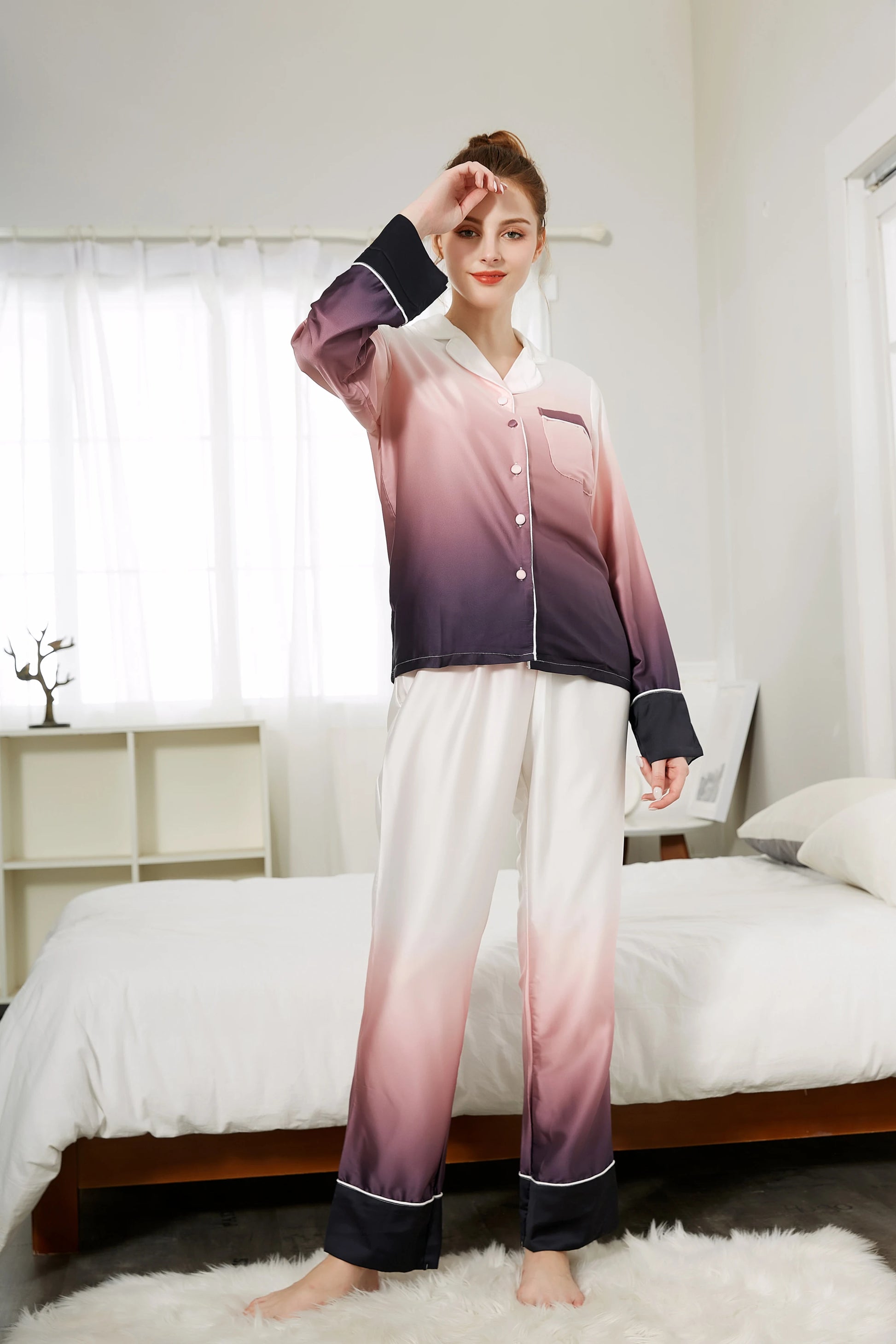 Sexy Silk Pajamas  2025 New Fashion Silky Pajama Set With Headband Pants Pajamas Set Women