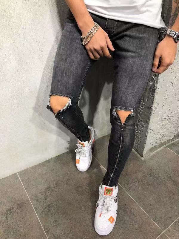Wholesale Trendy Jeans for Men Stretch Distressed  Skinny  Casual Pant Men Jeaans Mid Waist Baggy Destroyed Ripped Jeans Men