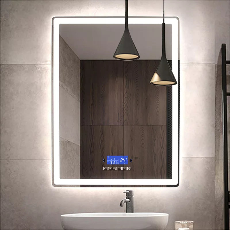 60x80cm Rectangle Bluetooth Smart Bathroom Makeup Mirror With LED Warm White Light Human Body Induction Anti-Fog Beauty Mirrors
