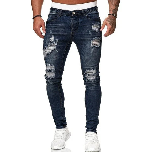 5 Kinds of Style Ripped Jeans Men Skinny Slim Fit Blue Hip Hop Denim Trousers Casual Jeans for Men Jogging Jean