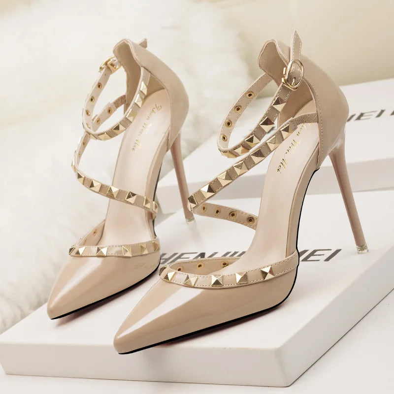 YiXin Women High Heel Shoes 2025 Summer Thin High Heels Pointed Sequined Sexy Ladies High Heel Shoes