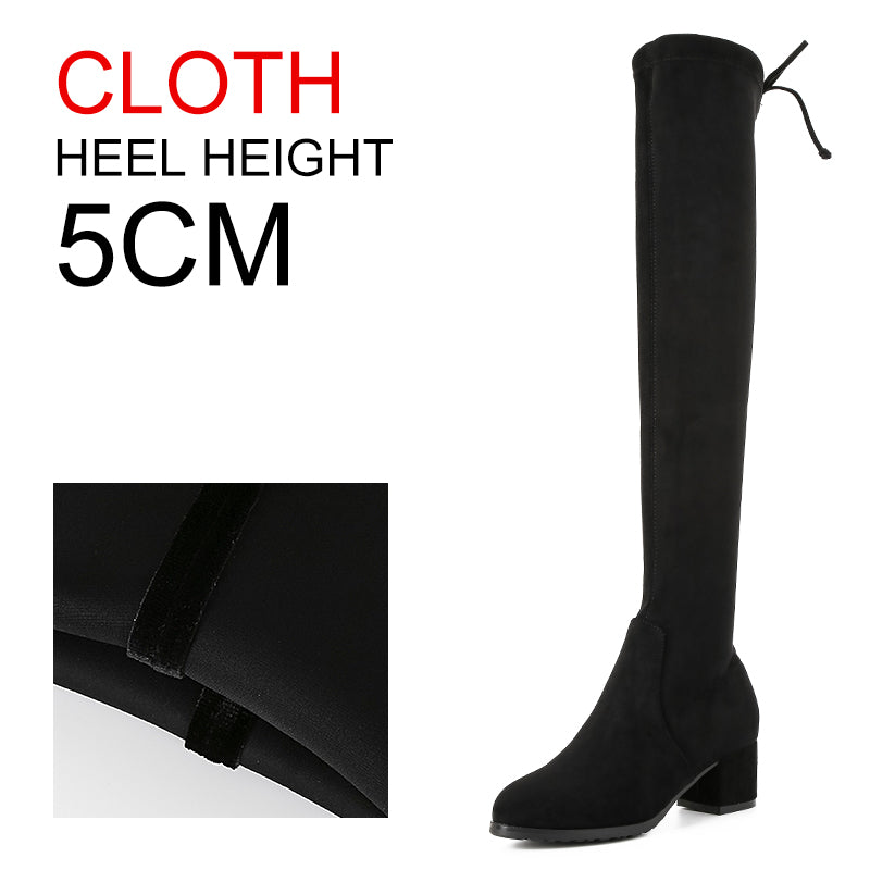 Women's Fashion Long Boot Manufacturers Thigh High Thick Heel Boots Comfort Stretch Suede Knee Boots