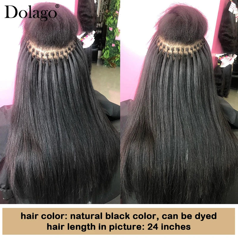 Microlink Hair Extensions Human Hair Extension I Tip Hair Extensions for Women Natural Black Brazilian Straight Virgin Bulk Hair