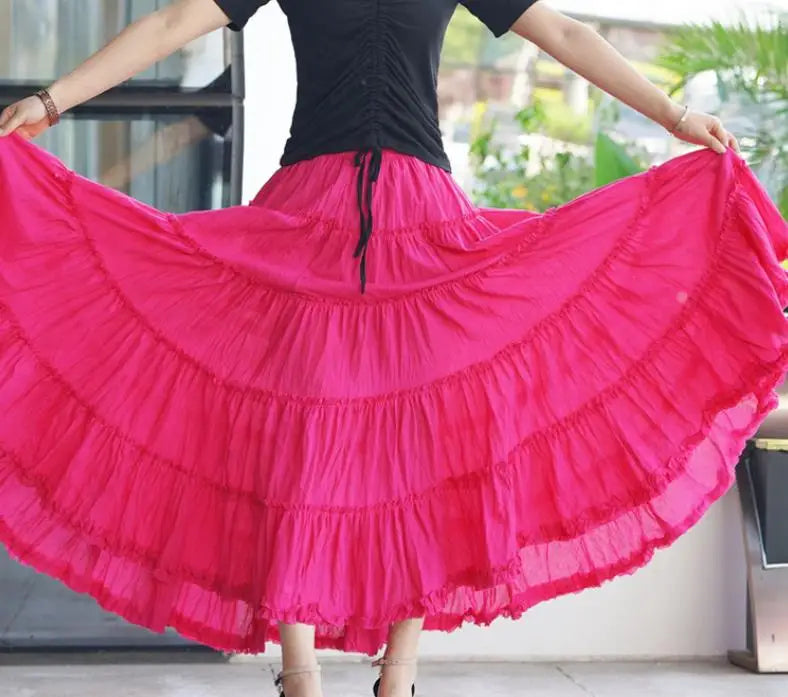 New Summer Women Skirt Linen Cotton Vintage Long Skirts Elastic Waist Boho Maxi Skirts