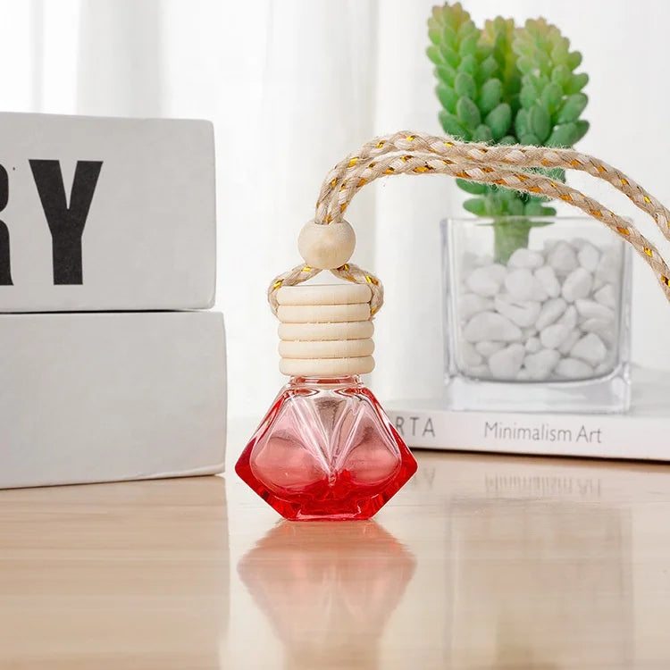 6ml Mini Pocket Glass Perfume Bottle Colorful Rhombus Shape Perfume Diffuser Glass Bottle Empty Bottle Car Hanging Decoration