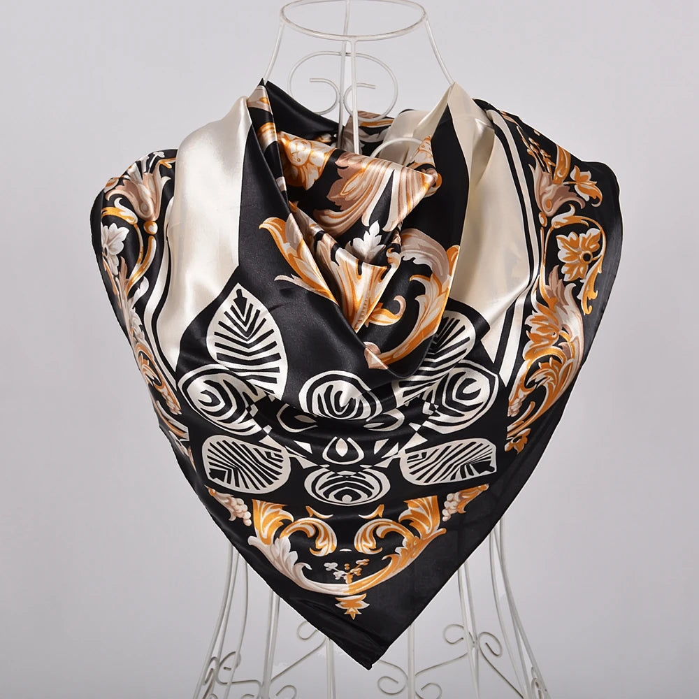 [BYSIFA] Hijab Scarf New Black Women Silk Square Scarf Shawl Luxury Brand Winter Scarves Kerchief Spring Female Fall Head Scarfs