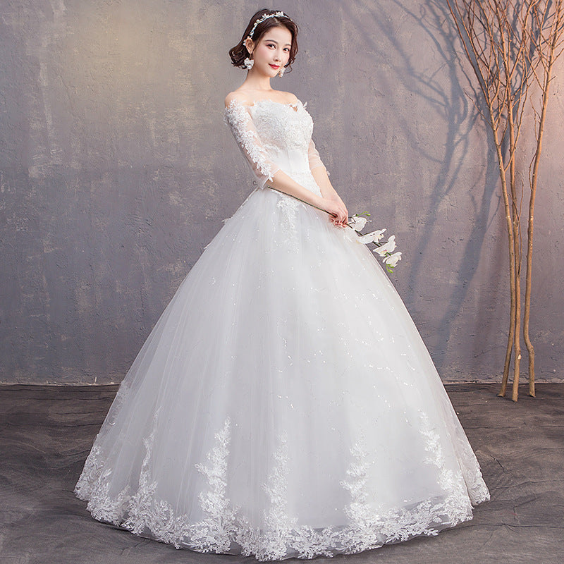 Dacron Dress Lace Long Sleeve Wedding Dresses White New 2021Women Plain Summer Winter Bride Classic - My Store