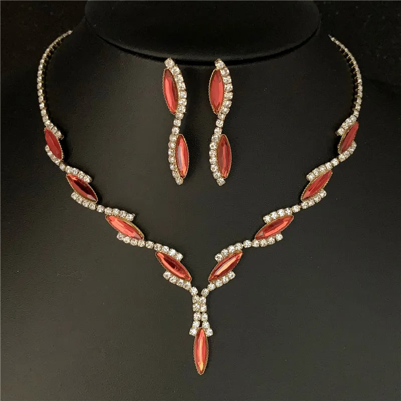 Sexy Wave Bridal Choker Jewelry Set Silver Plated Rhinestone Crystal Necklace Earrings Women Wedding Jewerlry Set