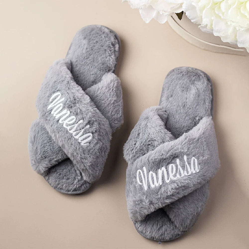 Personalized Bridal Slipper Bridesmaid Gifts Wedding Bridesmaid Fluffy Bachelorette Fluffy Slippers Birthdays Christmas Gifts