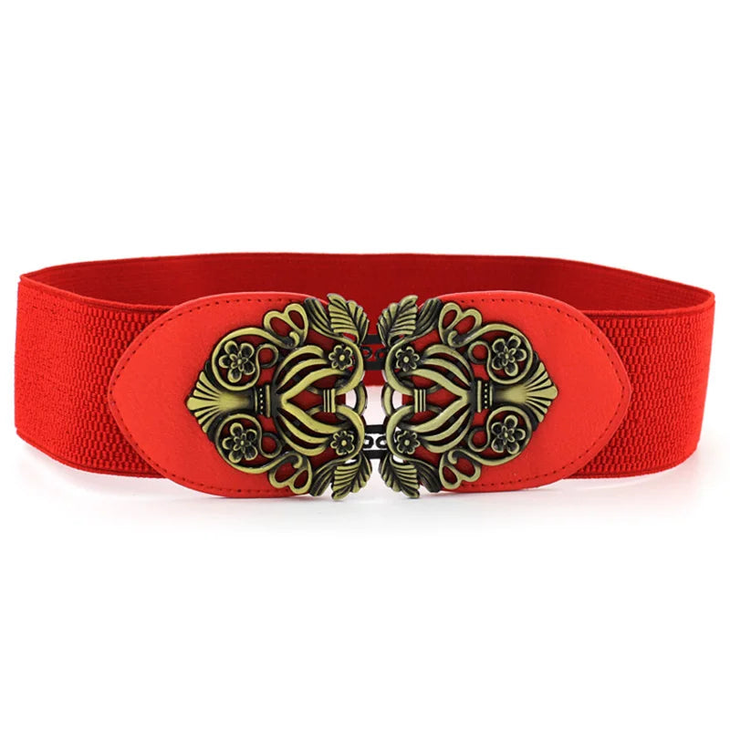 65 Style New Korean Windbreaker Elastic Wide Women Waistband a Variety Alloy Buckle Retro Belt All-Match Dress Women Accessory