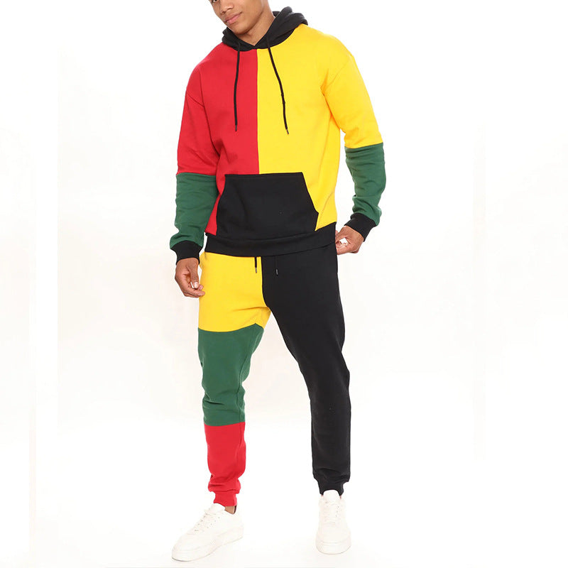 Men's Activewear Pullover Warm Tracksuit Color Block Sports Set Casual Sweat Suit