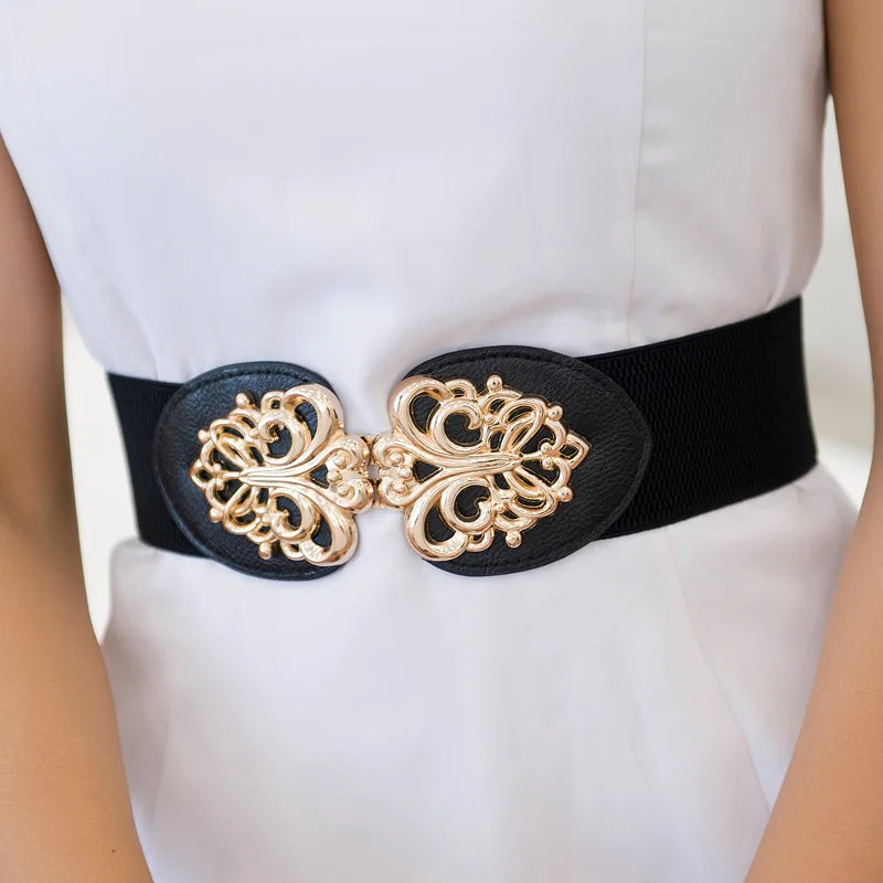 65 Style New Korean Windbreaker Elastic Wide Women Waistband a Variety Alloy Buckle Retro Belt All-Match Dress Women Accessory