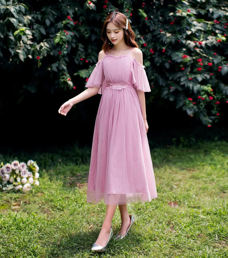 2022 Fashion Wedding Elegant Ruffles Lace Dress Formal Evening Party Dress Spaghetti Strap Long Bridesmaid Dresses - My Store