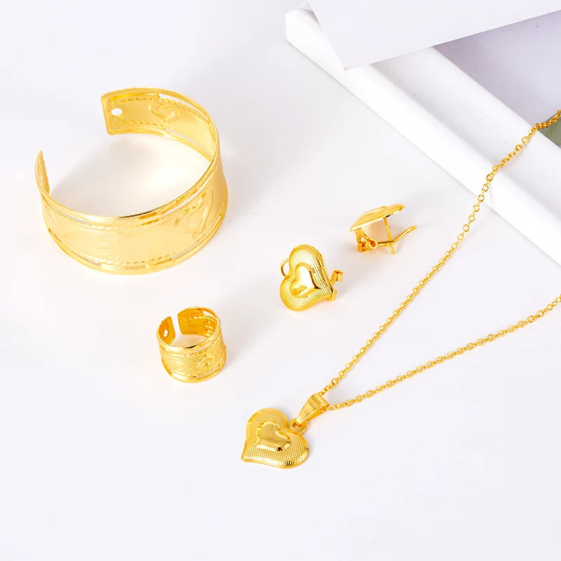 Heart Jewelry Sets for Baby Accessories Love Baby Jewerly Charms Kids Bangles Earring Rings Sets Bridal Jewerly for Girls